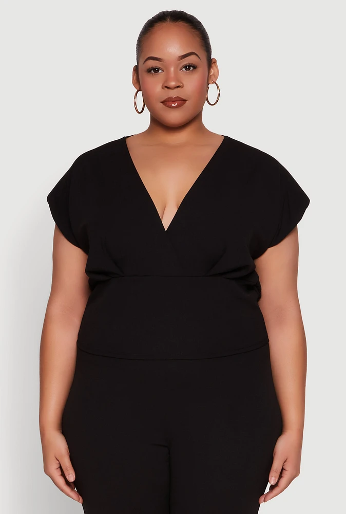 Womens Plus Size Faux Wrap Top, Black, Size 2X