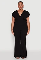 Womens Plus Size Faux Wrap Top, Black, Size 2X