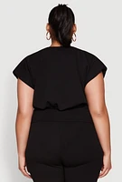 Womens Plus Size Faux Wrap Top, Black, Size 2X