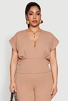 Womens Plus Size Faux Wrap Top, Beige, Size 2X