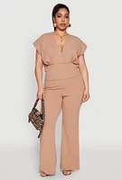 Womens Plus Size Faux Wrap Top, Beige, Size 2X