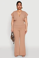 Womens Plus Size Faux Wrap Top, Beige, Size 2X