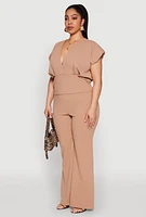 Womens Plus Size Faux Wrap Top, Beige, Size 2X