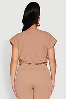 Womens Plus Size Faux Wrap Top, Beige, Size 2X
