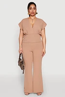 Womens Plus High Waisted Flared Pants, Khaki,