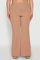 Womens Plus High Waisted Flared Pants, Khaki,