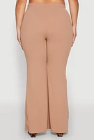 Womens Plus High Waisted Flared Pants, Khaki,
