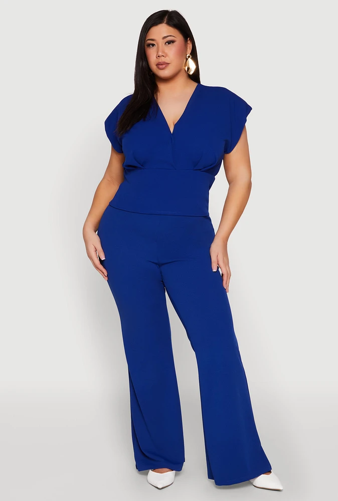 Womens Plus Size High Waisted Flared Pants, Blue, Size 1X