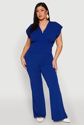 Womens Plus Size High Waisted Flared Pants, Blue, Size 1X