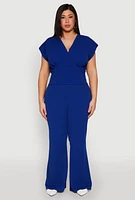 Womens Plus Size High Waisted Flared Pants, Blue, Size 1X