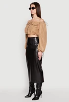 Womens Poplin Zip Front Toggle Drawstring Crop Top, Beige,