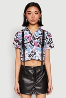 Womens Spoon Jeans Graffiti Print Crop Top, Blue, Size XL