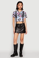 Womens Spoon Jeans Graffiti Print Crop Top, Blue, Size XL