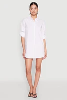 Womens Poplin Shirt Dress, White, Size S