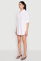 Womens Poplin Shirt Dress, White, Size S