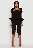 Womens Ruffle Sleeve Plisse Peplum Top,