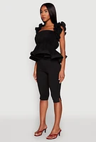Womens Ruffle Sleeve Plisse Peplum Top,