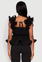 Womens Ruffle Sleeve Plisse Peplum Top,