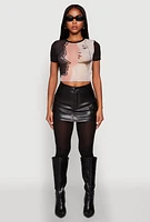 Womens Face Graphic Print Mesh Crop Top, Multi, Size S