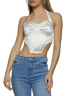 Womens Halter Bustier Top, White, Size M