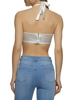 Womens Halter Bustier Top, White, Size M