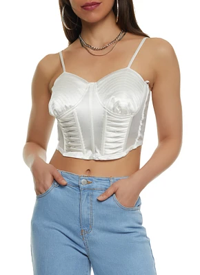 Womens Mesh Detail Crop Bustier Top, White, Size M