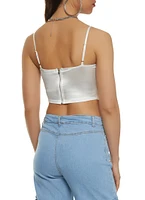 Womens Mesh Detail Crop Bustier Top, White, Size M