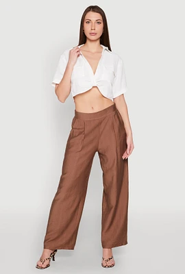 Womens Crepe Knit Plunge Twist Front Shirt, White, Size S