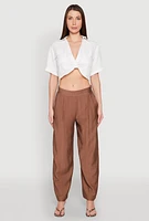 Womens Crepe Knit Plunge Twist Front Shirt, White, Size S
