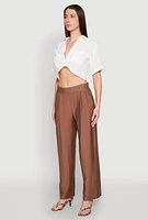 Womens Crepe Knit Plunge Twist Front Shirt, White, Size S