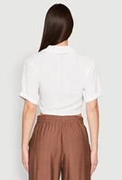 Womens Crepe Knit Plunge Twist Front Shirt, White, Size S