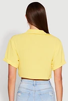 Womens Crepe Knit Plunge Twist Front Shirt, Yellow, Size M