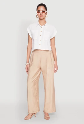 Womens Crepe Knit Cropped Shirt, White, Size L