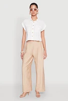 Womens Crepe Knit Cropped Shirt, White, Size L