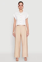 Womens Crepe Knit Cropped Shirt, White, Size L