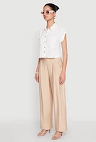 Womens Crepe Knit Cropped Shirt, White, Size L