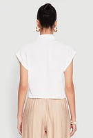 Womens Crepe Knit Cropped Shirt, White, Size L