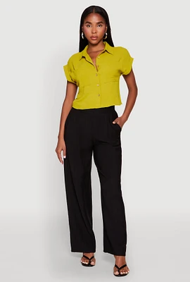 Womens Crepe Knit Cropped Shirt,