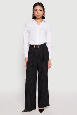 Womens Basic Poplin Button Down Shirt, White,
