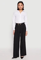 Womens Basic Poplin Button Down Shirt, White,