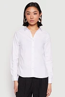 Womens Basic Poplin Button Down Shirt, White,