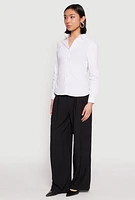 Womens Basic Poplin Button Down Shirt, White,