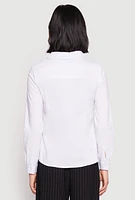 Womens Basic Poplin Button Down Shirt, White,