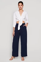 Womens Haute Monde Linen Tie Front Crop Top, White, Size M