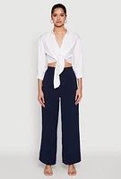 Womens Haute Monde Linen Tie Front Crop Top, White, Size M