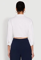 Womens Haute Monde Linen Tie Front Crop Top, White, Size M
