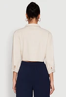 Womens Haute Monde Linen Tie Front Crop Top, Beige, Size S