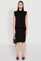 Womens Cap Sleeve Button Front Shirt, Black, Size L