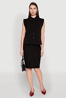 Womens Cap Sleeve Button Front Shirt, Black, Size L