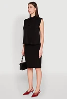 Womens Cap Sleeve Button Front Shirt, Black, Size L